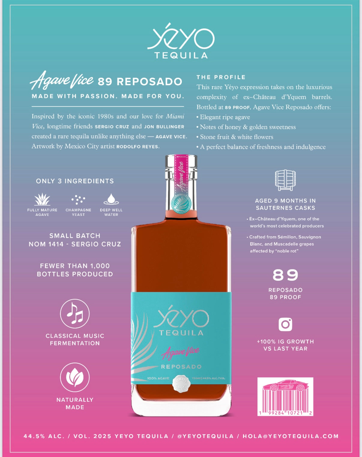 Yéyo Agave Vice Reposado 89 Proof Tequila 750ML